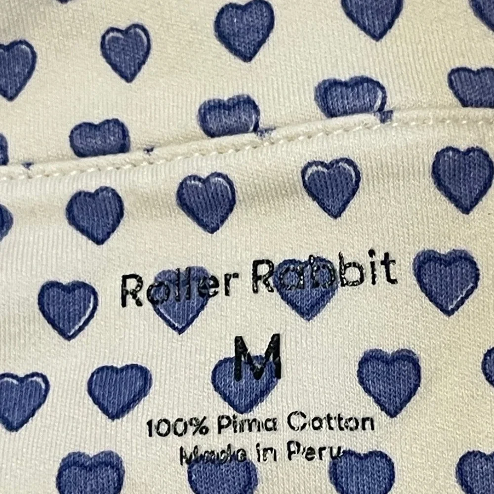 Roller Rabbit Womens Blue Heart Print Pima Cotton Pajama Top Short Sleeve M I07